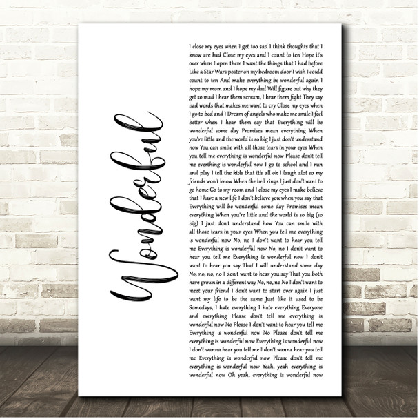 Everclear Wonderful White Script Song Lyric Print