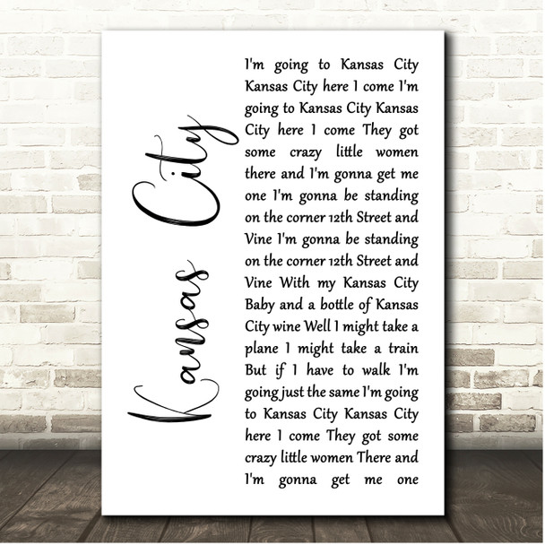 Fats Domino Kansas City White Script Song Lyric Print