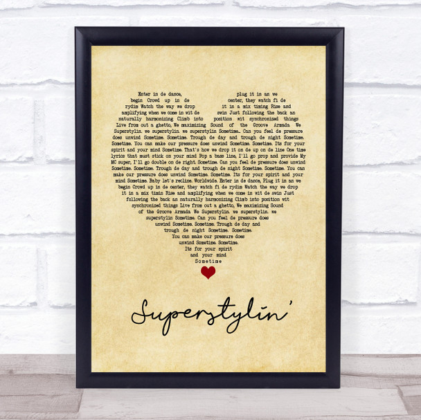 Groove Armada Superstylin' Vintage Heart Song Lyric Quote Print