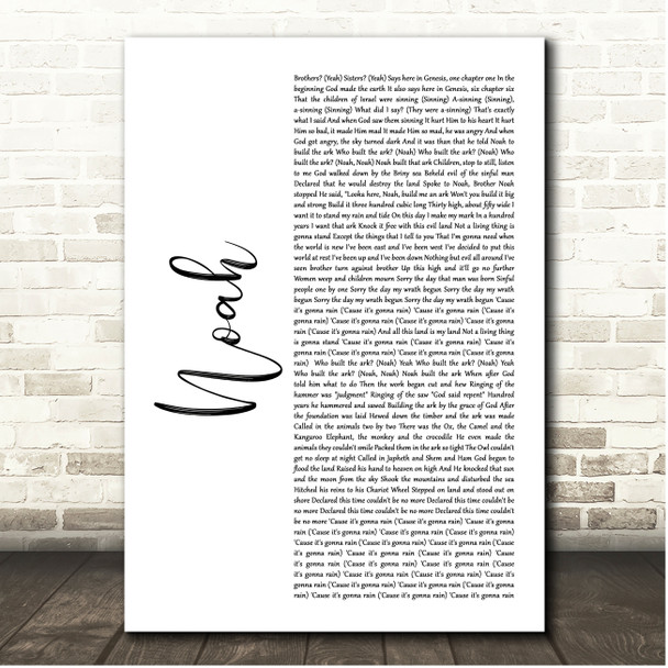 Harry Belafonte Noah White Script Song Lyric Print