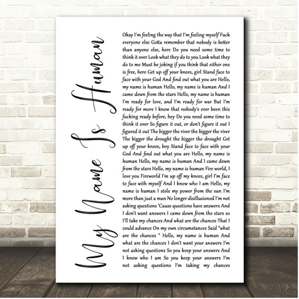 Highly Suspect My Name Is Human White Script Song Lyric Print