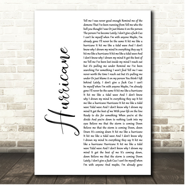 I Prevail Hurricane White Script Song Lyric Print