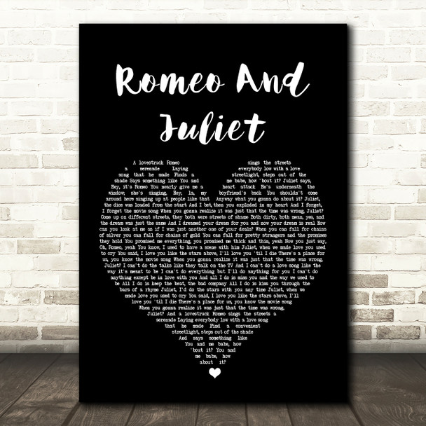 Dire Straits Romeo And Juliet Black Heart Song Lyric Quote Print
