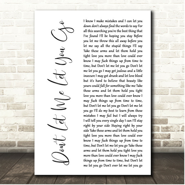 Jamie Lawson Don't Let Me Let You Go White Script Song Lyric Print