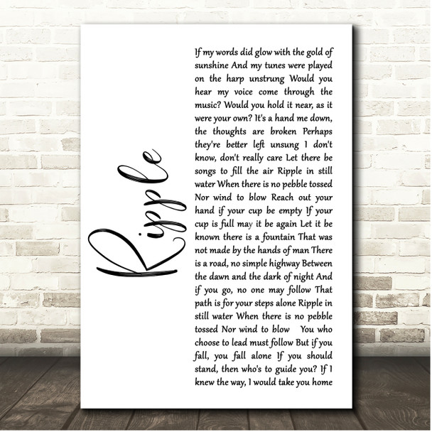 Jerry Garcia Ripple White Script Song Lyric Print