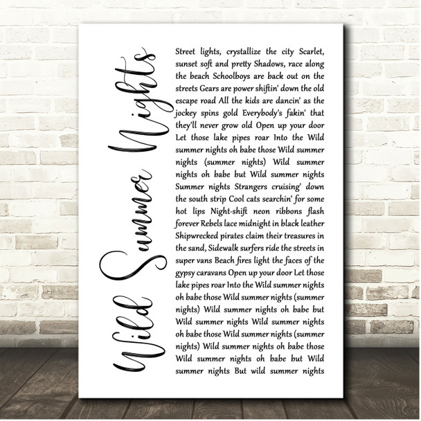 John Cafferty & The Beaver Brown Band Wild Summer Nights White Script Song Lyric Print