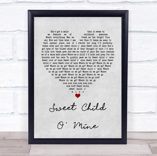 Guns N' Roses Sweet Child O' Mine Grey Heart Song Lyric Quote Print