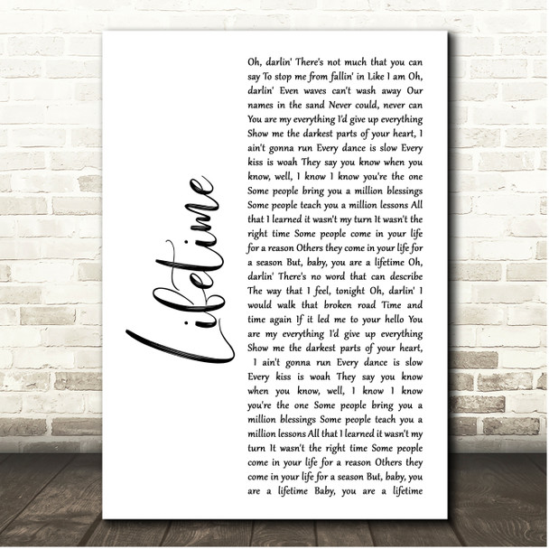 Justin Bieber Lifetime White Script Song Lyric Print