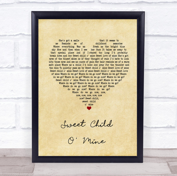 Guns N Roses Sweet Child O' Mine Vintage Heart Song Lyric Quote Print