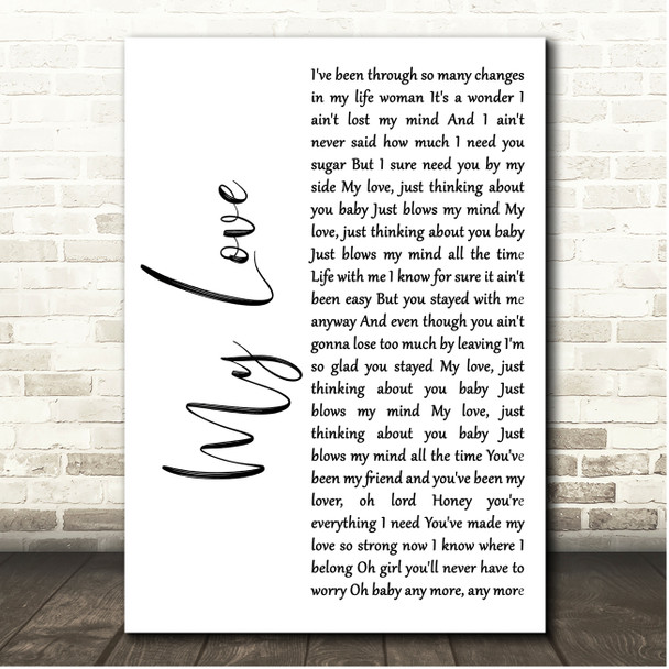 Lionel Richie My Love White Script Song Lyric Print