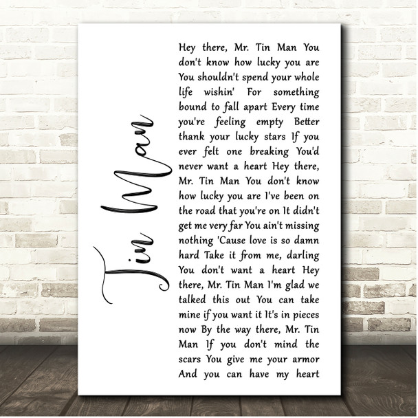 Miranda Lambert Tin Man White Script Song Lyric Print