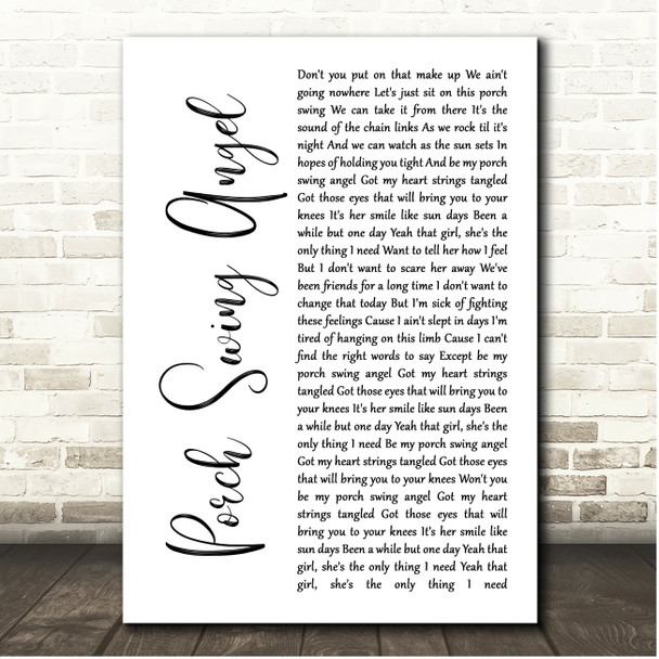 Muscadine Bloodline Porch swing angel White Script Song Lyric Print