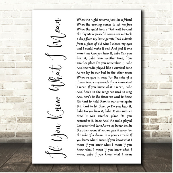 Neil Diamond If You Know What I Mean White Script Song Lyric Print