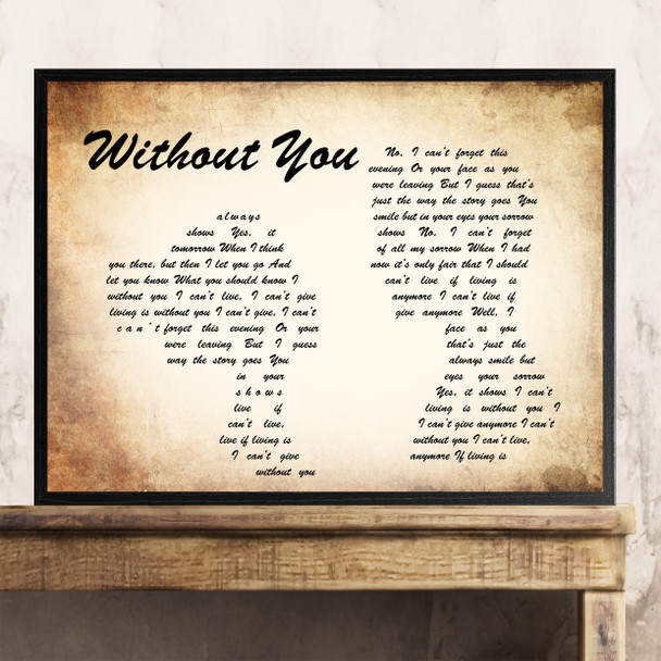 Harry Nilsson Without You Man Lady Couple Song Lyric Quote Print