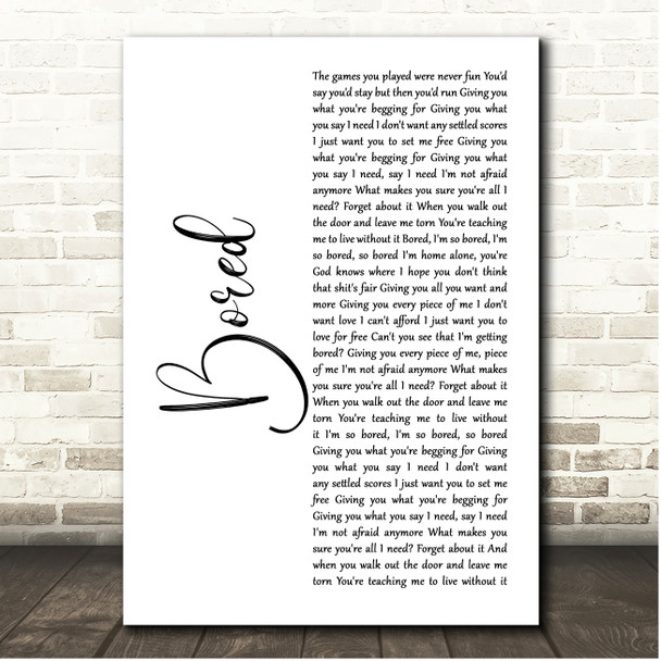 Billie Eilish Bored White Script Song Lyric Print