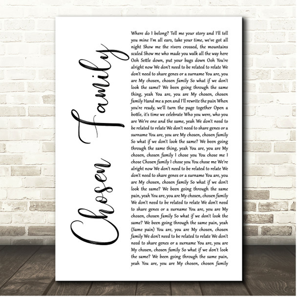 Rina Sawayama & Elton John Chosen Family White Script Song Lyric Print