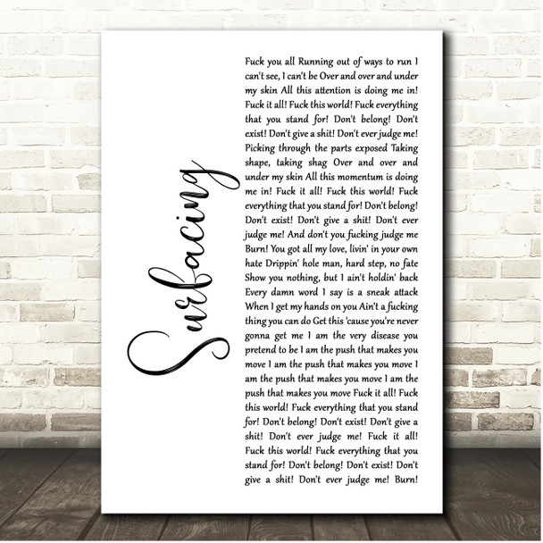 Slipknot Surfacing White Script Song Lyric Print