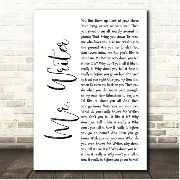 Stereophonics Mr. Writer White Script Song Lyric Print