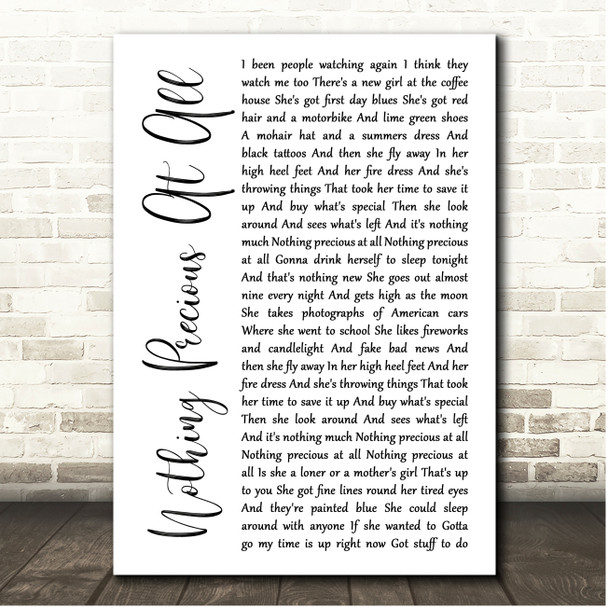 Stereophonics Nothing Precious At All White Script Song Lyric Print