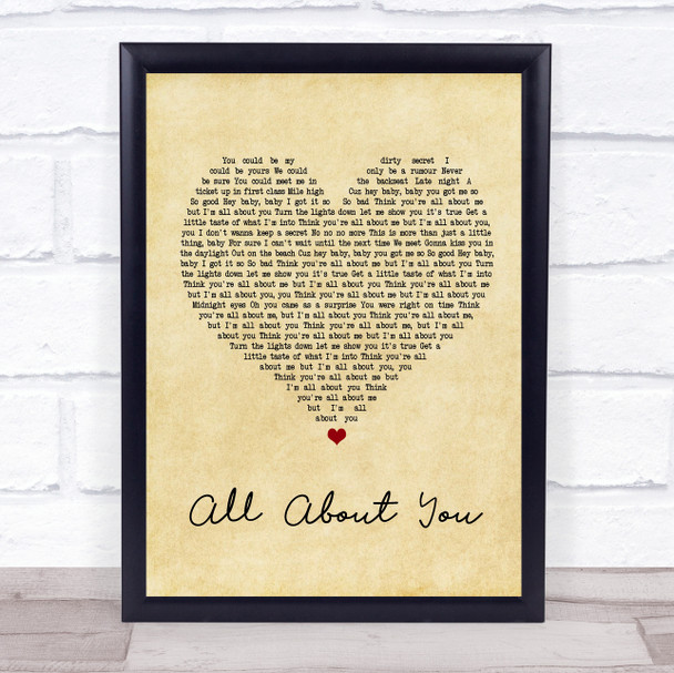 Hilary Duff All About You Vintage Heart Song Lyric Quote Print