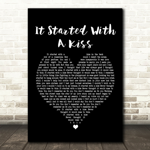 Hot Chocolate It Started With A Kiss Black Heart Song Lyric Quote Print