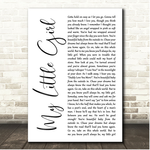 Tim McGraw My Little Girl White Script Song Lyric Print