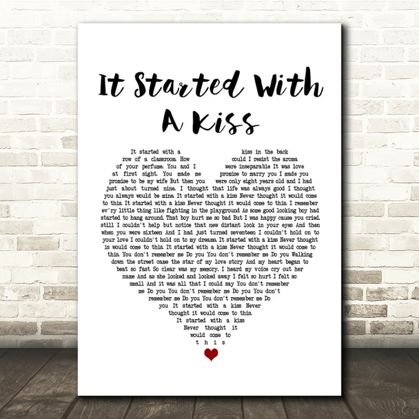 Hot Chocolate It Started With A Kiss White Heart Song Lyric Quote Print