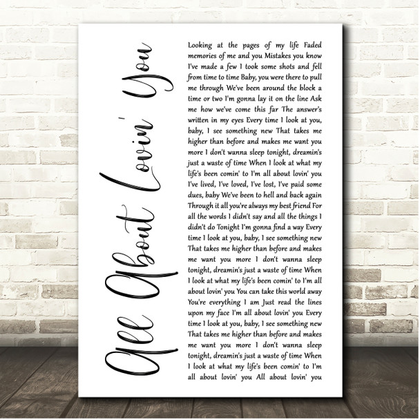 Bon Jovi All About Lovin' You White Script Song Lyric Print