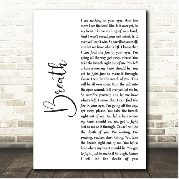 Breaking Benjamin Breath White Script Song Lyric Print