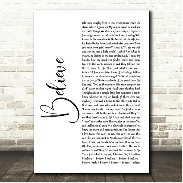 Brooks & Dunn Believe White Script Song Lyric Print