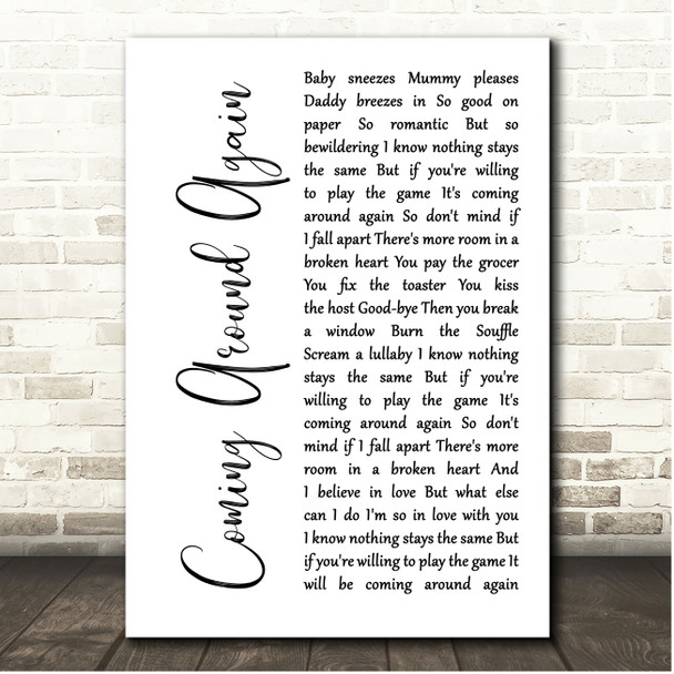 Carly Simon Coming Around Again White Script Song Lyric Print