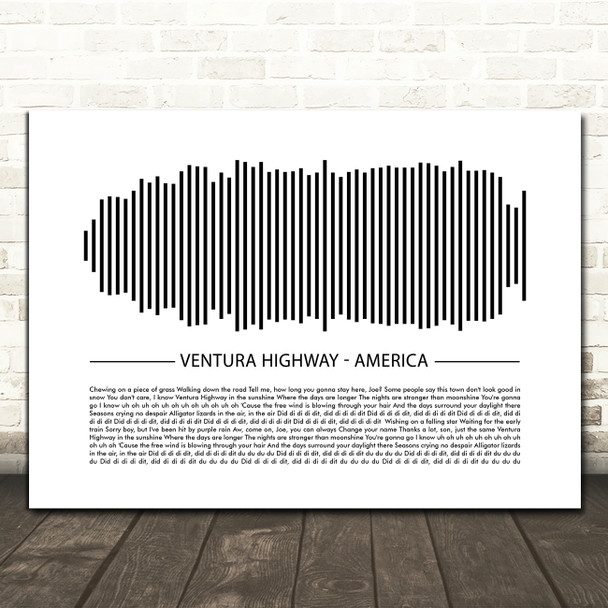 America Ventura Highway Sound Wave Minimal Song Lyric Print