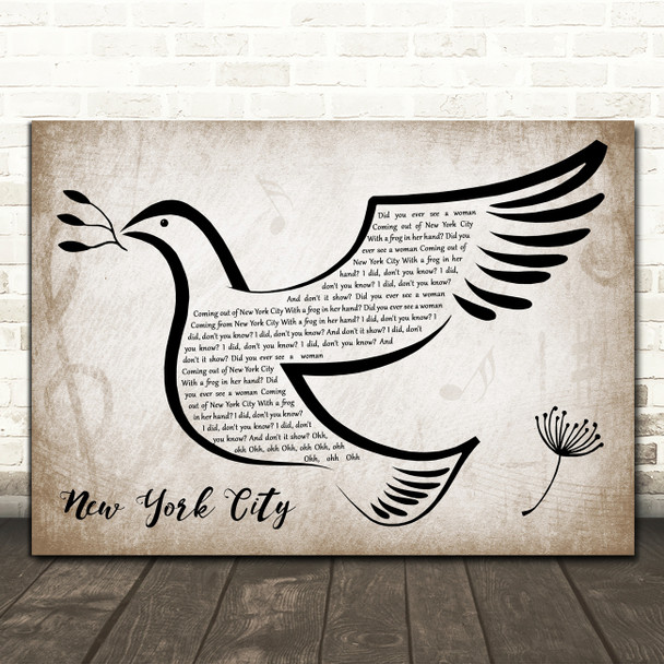 T. Rex New York City Vintage Dove Bird Song Lyric Print