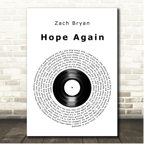 Zach Bryan Hope Again Vinyl Record Song Lyric Print
