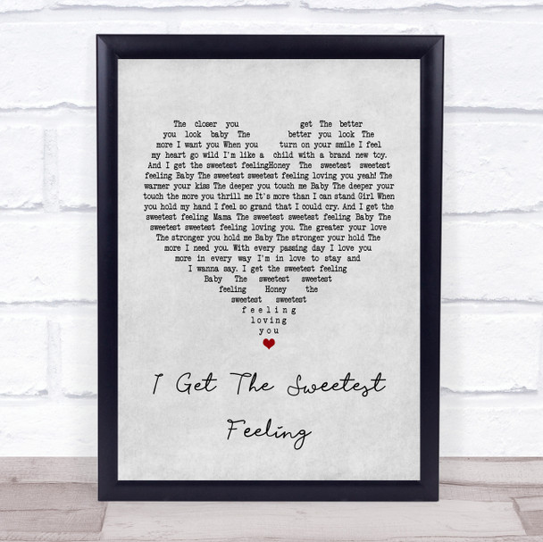 Jackie Wilson I Get The Sweetest Feeling Grey Heart Song Lyric Quote Print