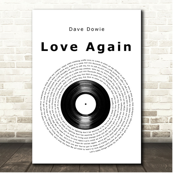 Dave Dowie Love Again Vinyl Record Song Lyric Print