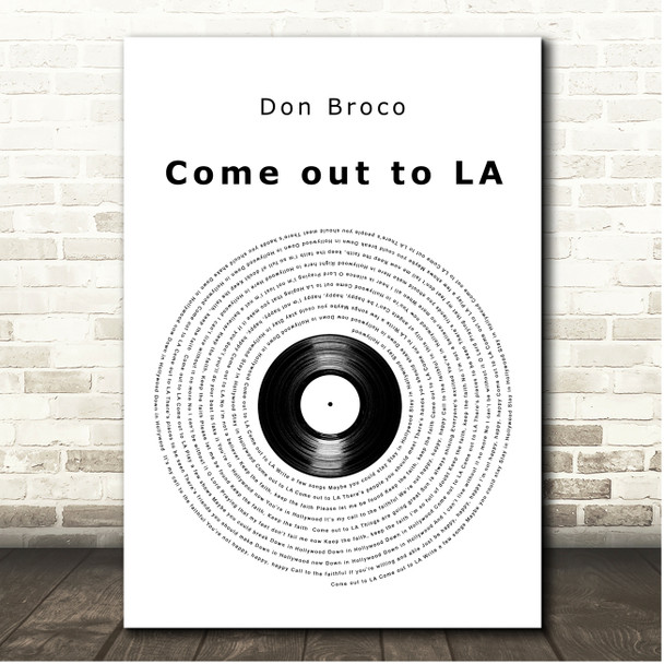 DON BROCO Come out to LA Vinyl Record Song Lyric Print