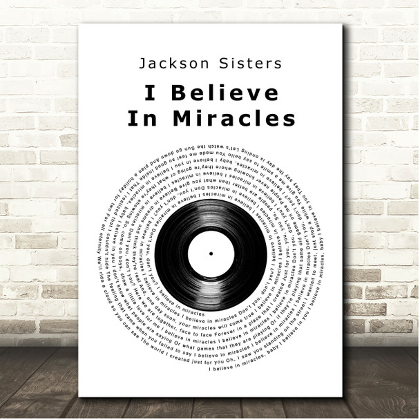 Jackson Sisters I Believe In Miracles Vinyl Record Song Lyric Print