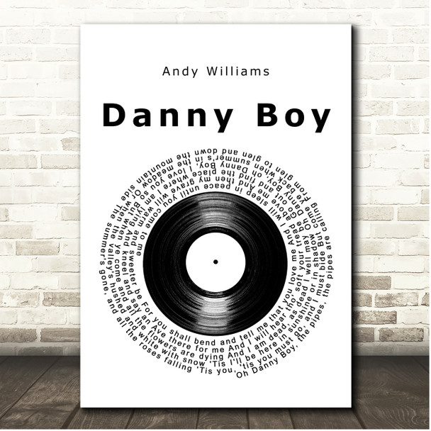 Andy Williams Danny Boy Vinyl Record Song Lyric Print