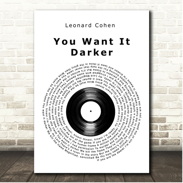 Leonard Cohen You Want It Darker Vinyl Record Song Lyric Print