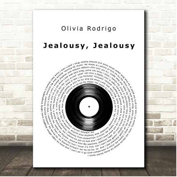 Olivia Rodrigo Jealousy, Jealousy Vinyl Record Song Lyric Print