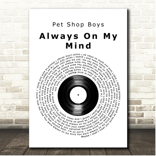 Pet Shop Boys Always On My Mind Vinyl Record Song Lyric Print