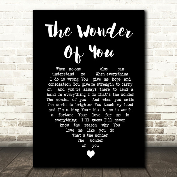 Elvis Presley The Wonder Of You Black Heart Song Lyric Quote Print