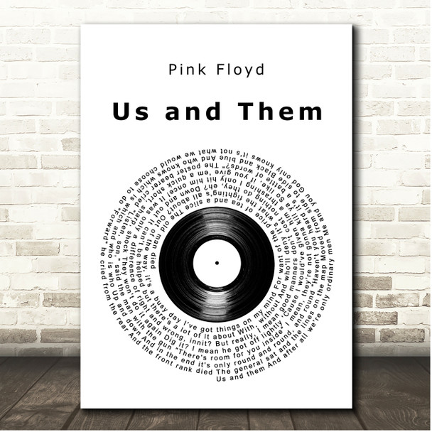 Pink Floyd Us and Them Vinyl Record Song Lyric Print
