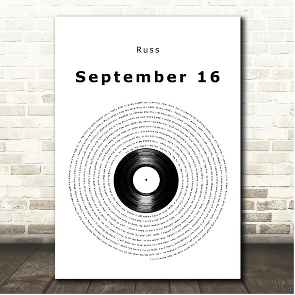 Russ SEPTEMBER 16 Vinyl Record Song Lyric Print