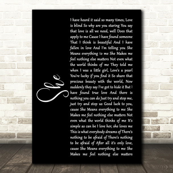 Jen foster She Black Script Song Lyric Quote Print