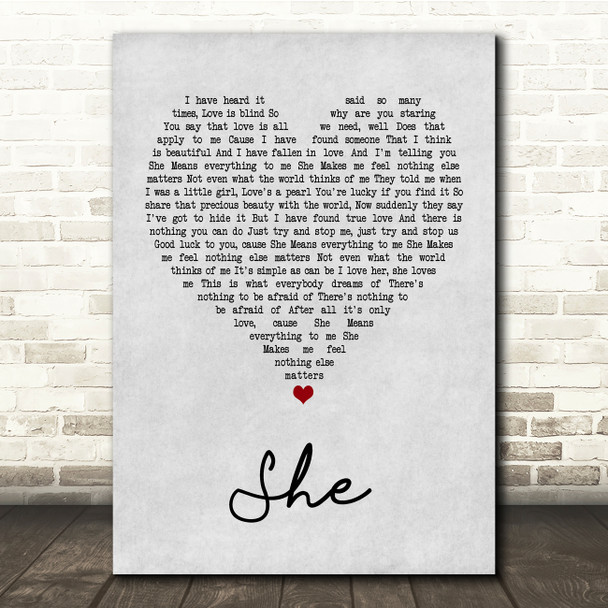 Jen foster She Grey Heart Song Lyric Quote Print