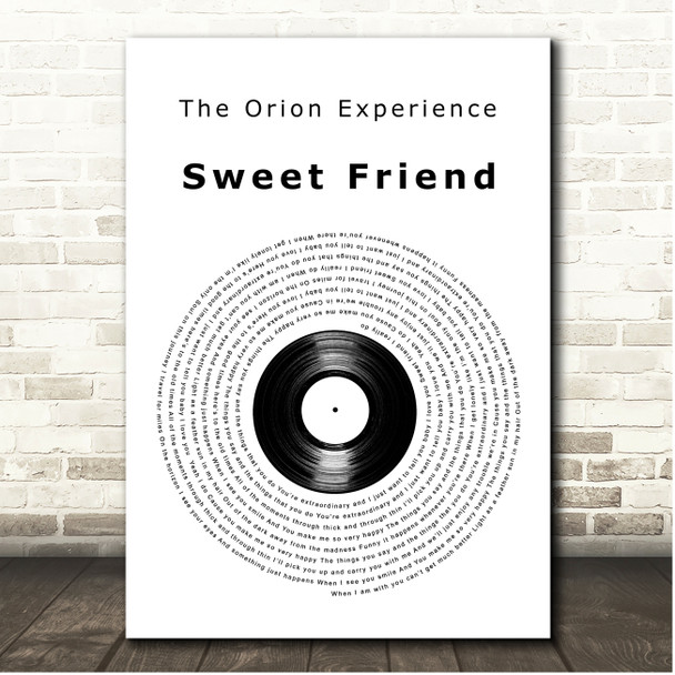 The Orion Experience Sweet Friend Vinyl Record Song Lyric Print