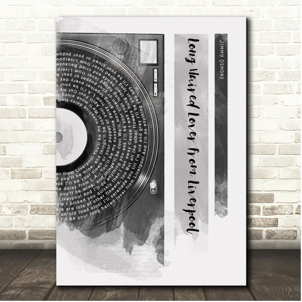 Jimmy Osmond Long Haired Lover from Liverpool Vinyl Record Half Lyrics Black Grey Song Lyric Print