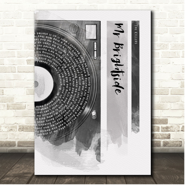 The Killers Mr Brightside Vinyl Record Half Lyrics Black Grey Song Lyric Print